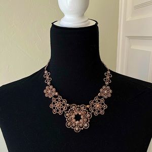 KATE SPADE ROSE GOLD CRYSTAL FLOWER LACE BIB NECKLACE